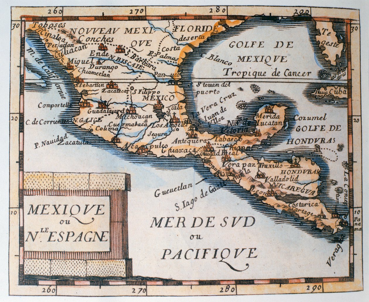 Mapa do México ou Nova Espanha, 1625 de French School