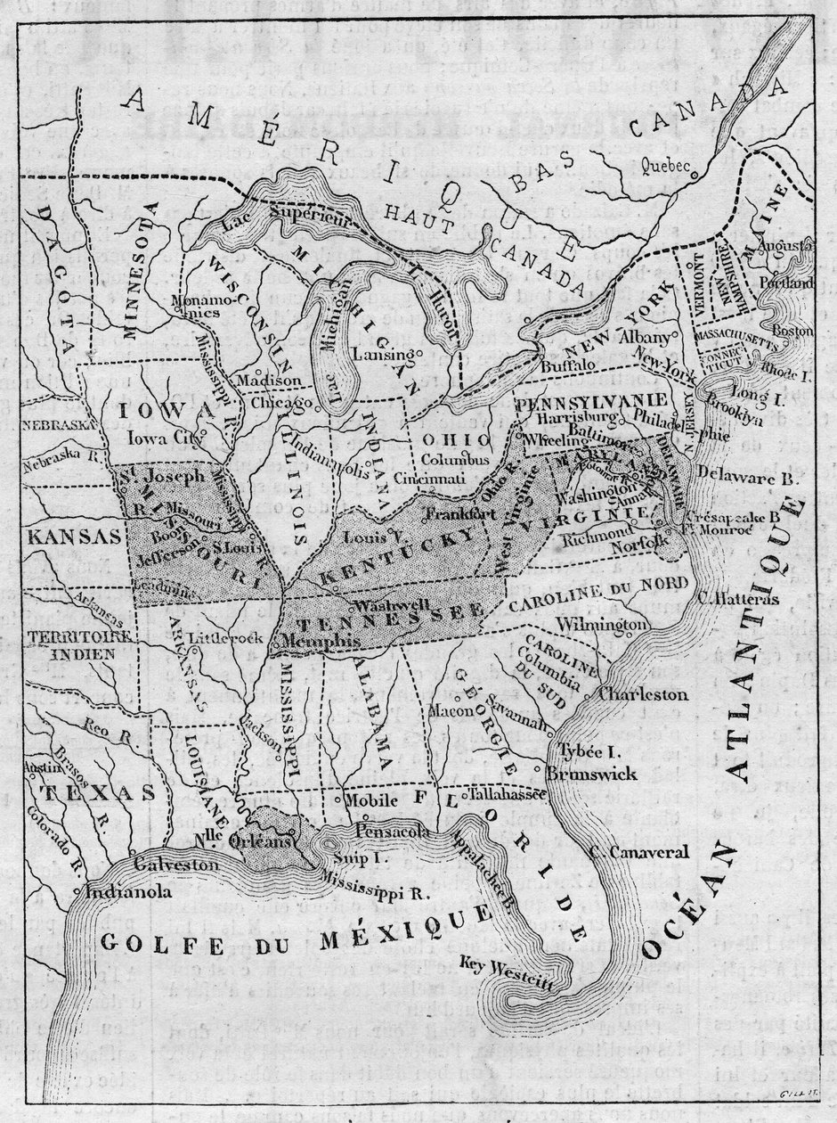 Mapa da Escravatura nos Estados Unidos de French School
