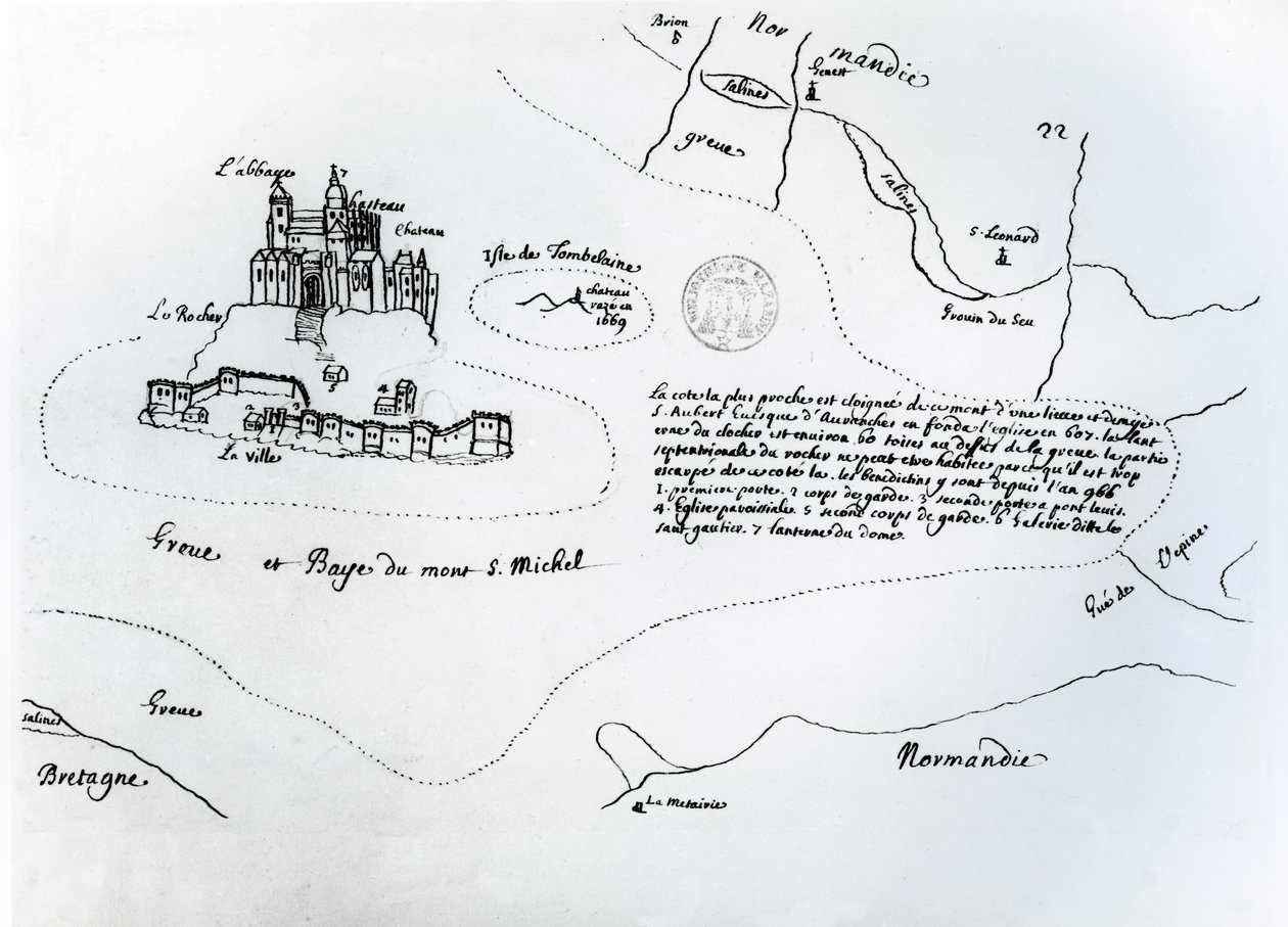 Mapa da Baía de Mont Saint-Michel (caneta e tinta sobre papel) de French School