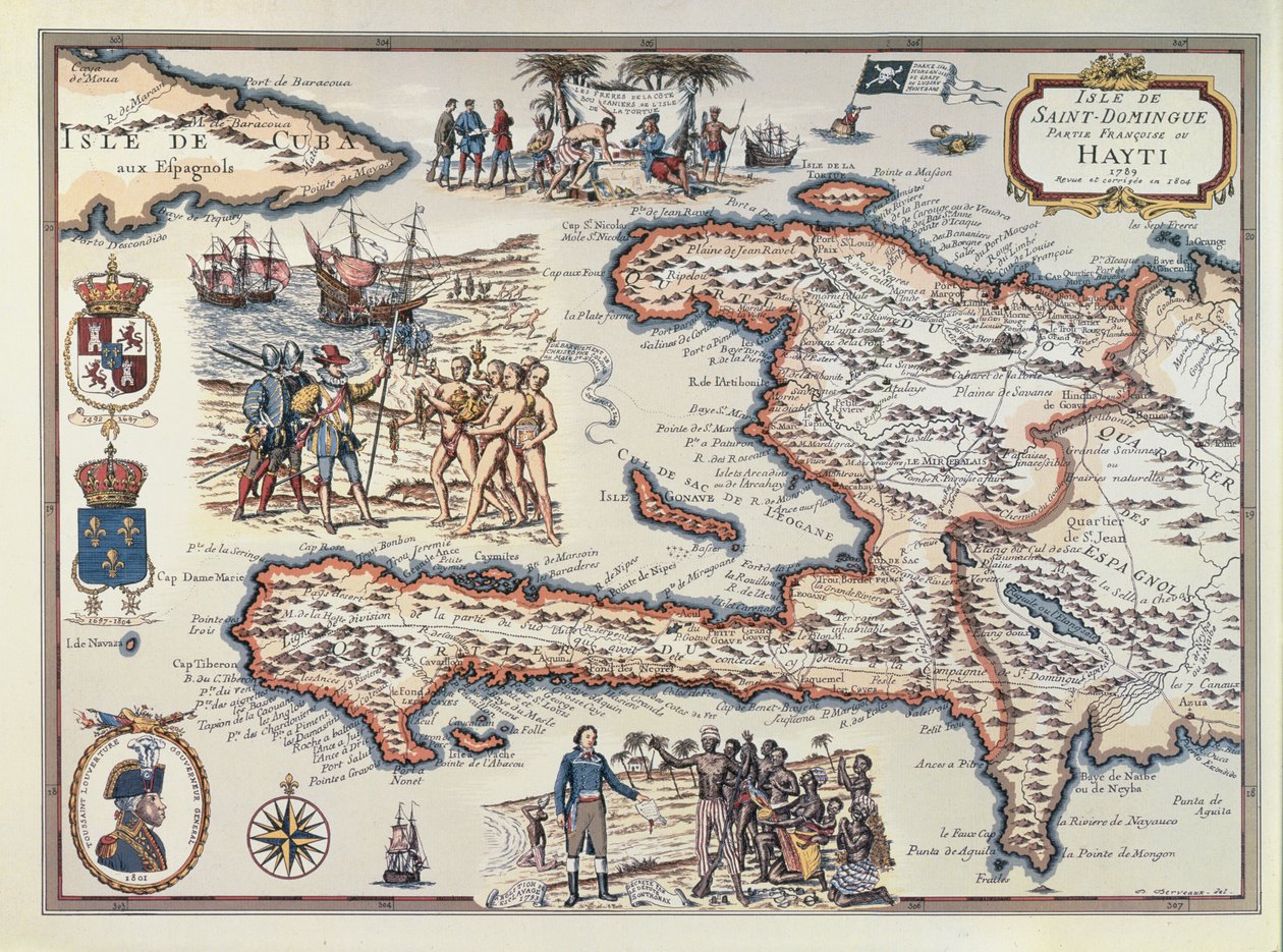 Mapa da Ilha do Haiti, 1789 de French School