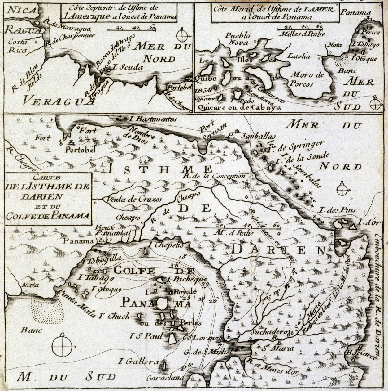 Mapa do Istmo de Darien e do Golfo do Panamá em "Nova Viagem à Volta do Mundo" de Guillaume Dampier (William Dampier) de French School