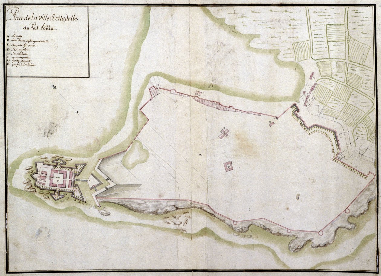 Mapa da cidade e da cidadela de Port Louis de French School