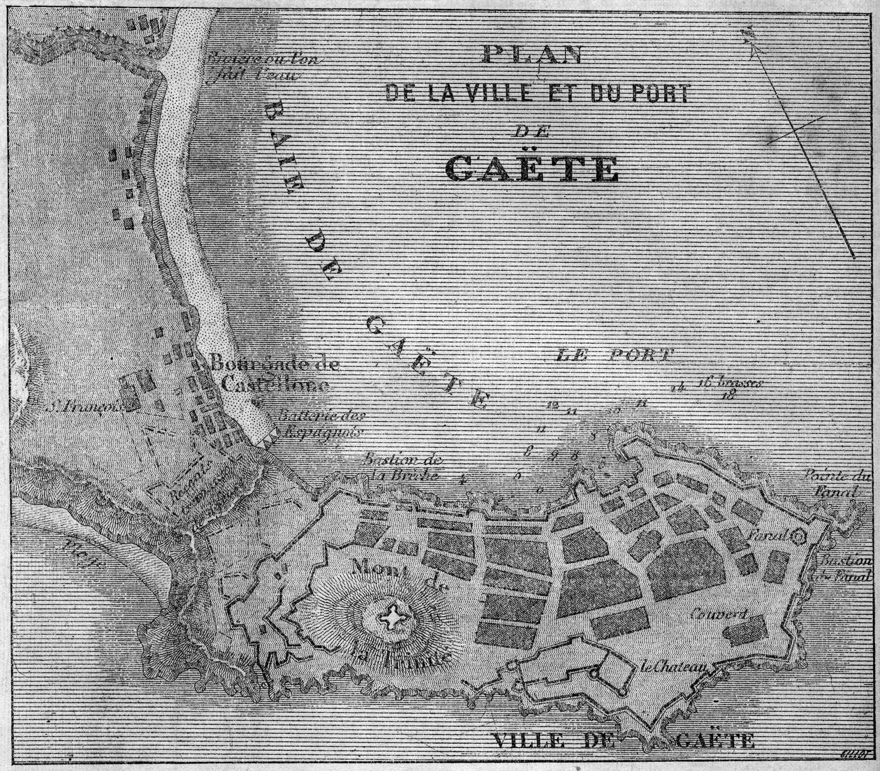 Mapa da cidade e do porto de Gaete (Gaeta), Itália de French School