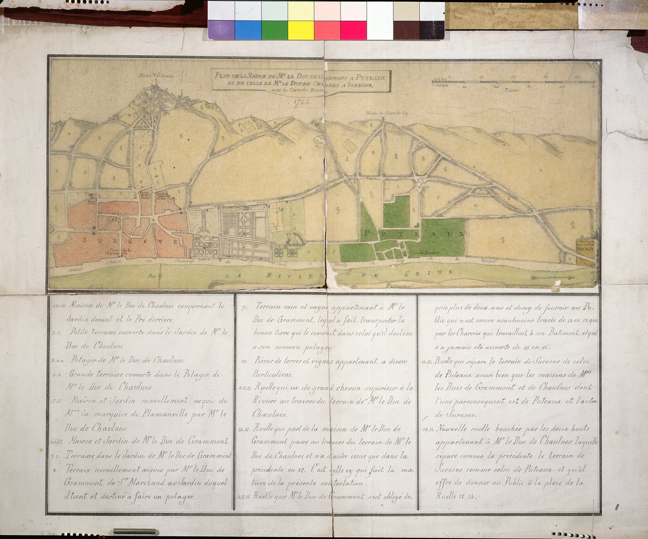 Mapa mostrando o Chateau de Puteaux, 1722 (wc no papel) de French School