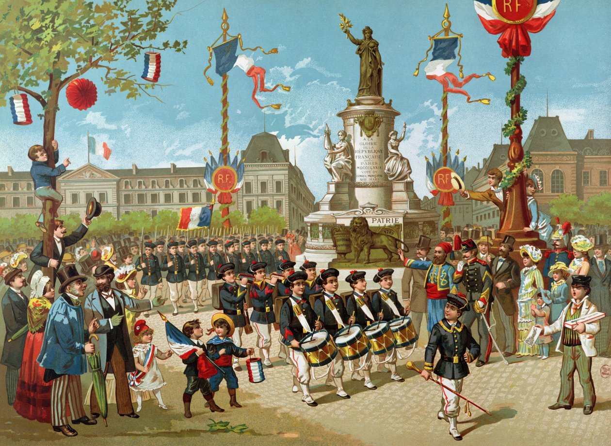 Batalha de março de escola em 14 de julho de 1883 na Place de la Republique de French School