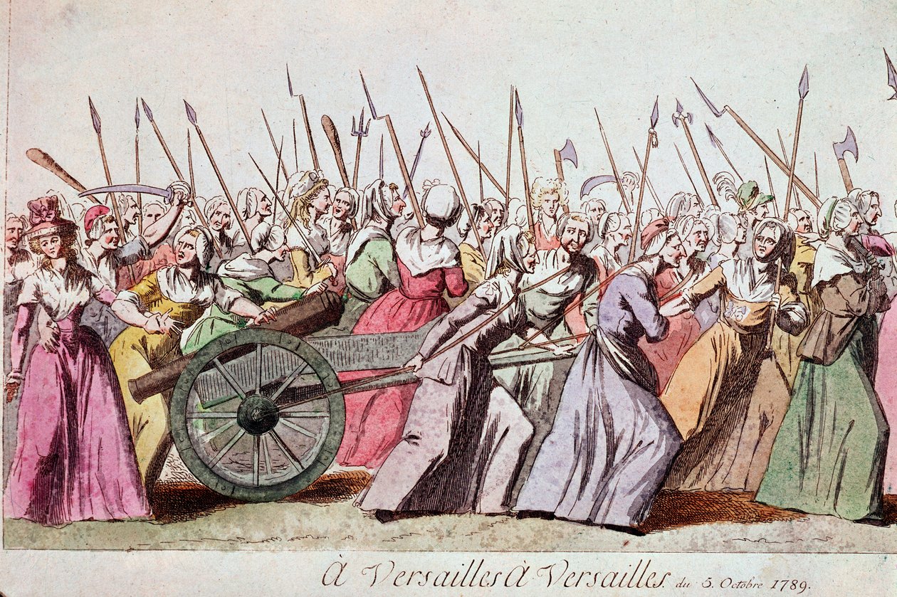 Marcha das Mulheres em Versalhes, Paris, 5 de Outubro de 1789 (gravura) de French School