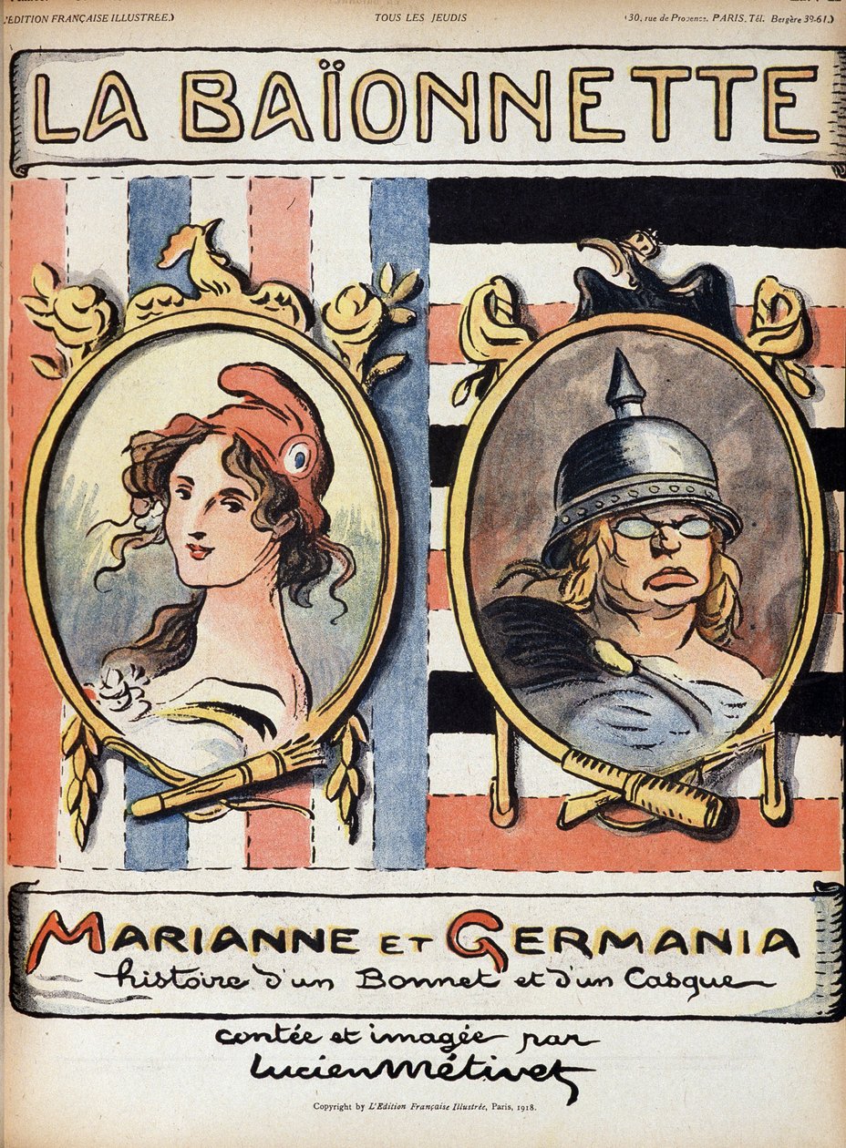 Marianne e Germania, história de um chapéu e um capacete - em "La Bayonette" de 18/04/1918 de French School