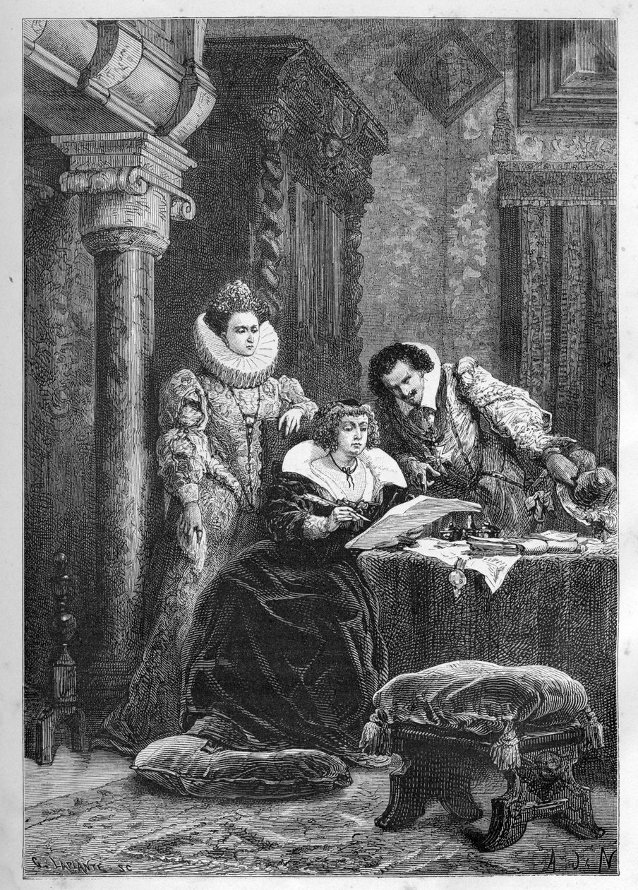 Marie de Medici com os seus influentes amigos e confidentes italianos Leonora Dori (Dosi) conhecida como Galigai (1571-1617) e seu marido Concino Concini (Conchine) (cerca de 1575-1617) - Marie de Medici com os seus influentes amigos e confidentes italiano de French School