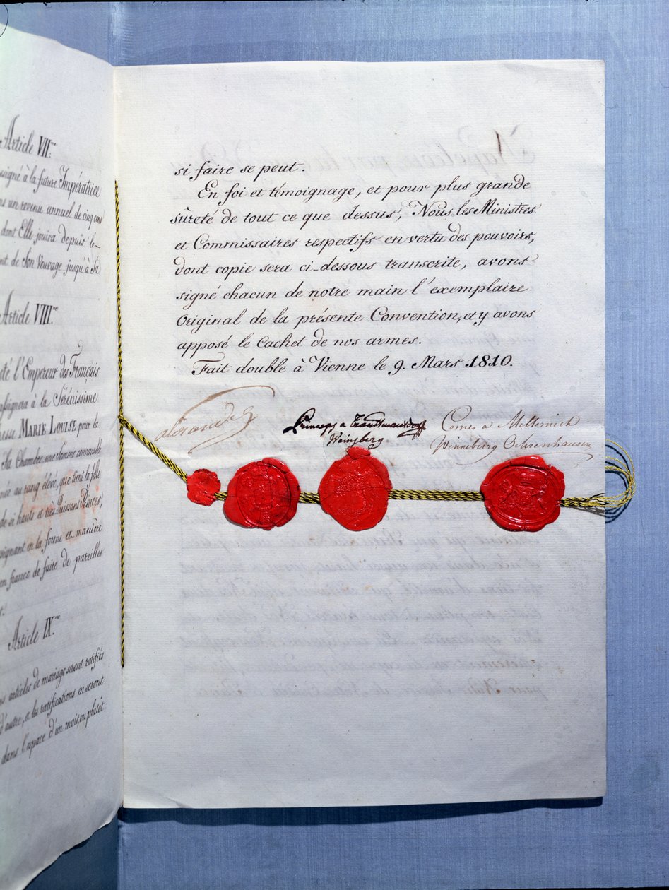 Contrato de casamento do imperador Napoleão Bonaparte (1769-1821) e Marie-Louise (1791-1847) Viena, 9 de março de 1810 de French School