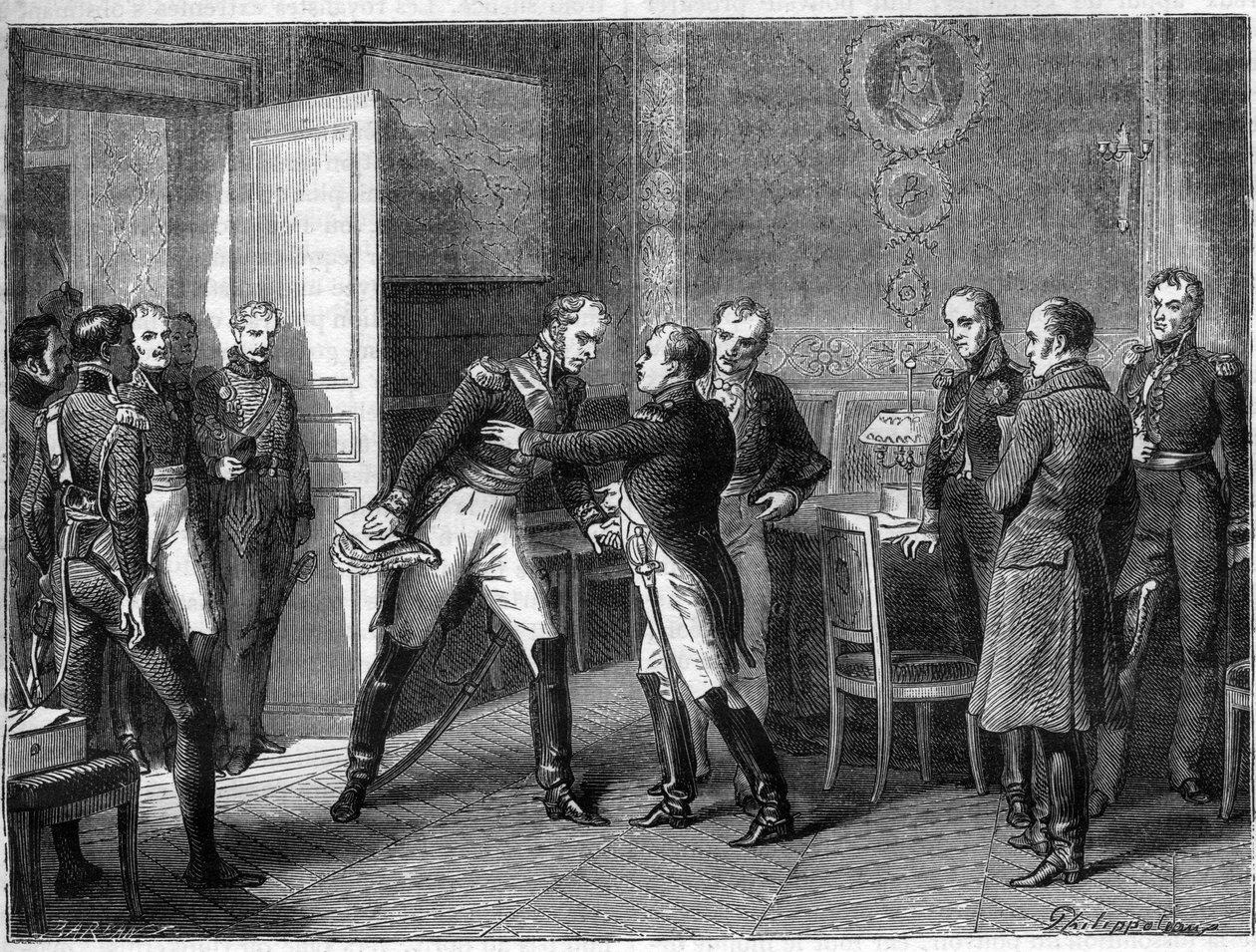Marechal Michel Ney muda de lado, junta-se às suas tropas com Napoleão em 14 de Março de 1815 - Les Hundred Days - Entrevista com Marechal Michel Ney e Napoleão em Auxerre em 1815 - Marechal Ney proclamando-se a favor do regresso de Napoleão I da Ilha Elba de French School