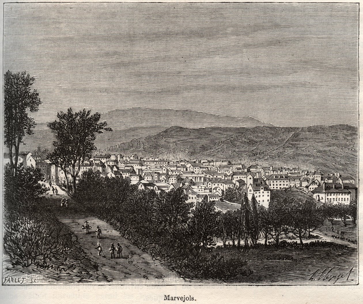 Marvejols - Lozere - Languedoc-Roussillon - gravura em "La France illustree: geographie, histoire, administration statistique" de V.-A. Malt-Brown. 1884 de French School