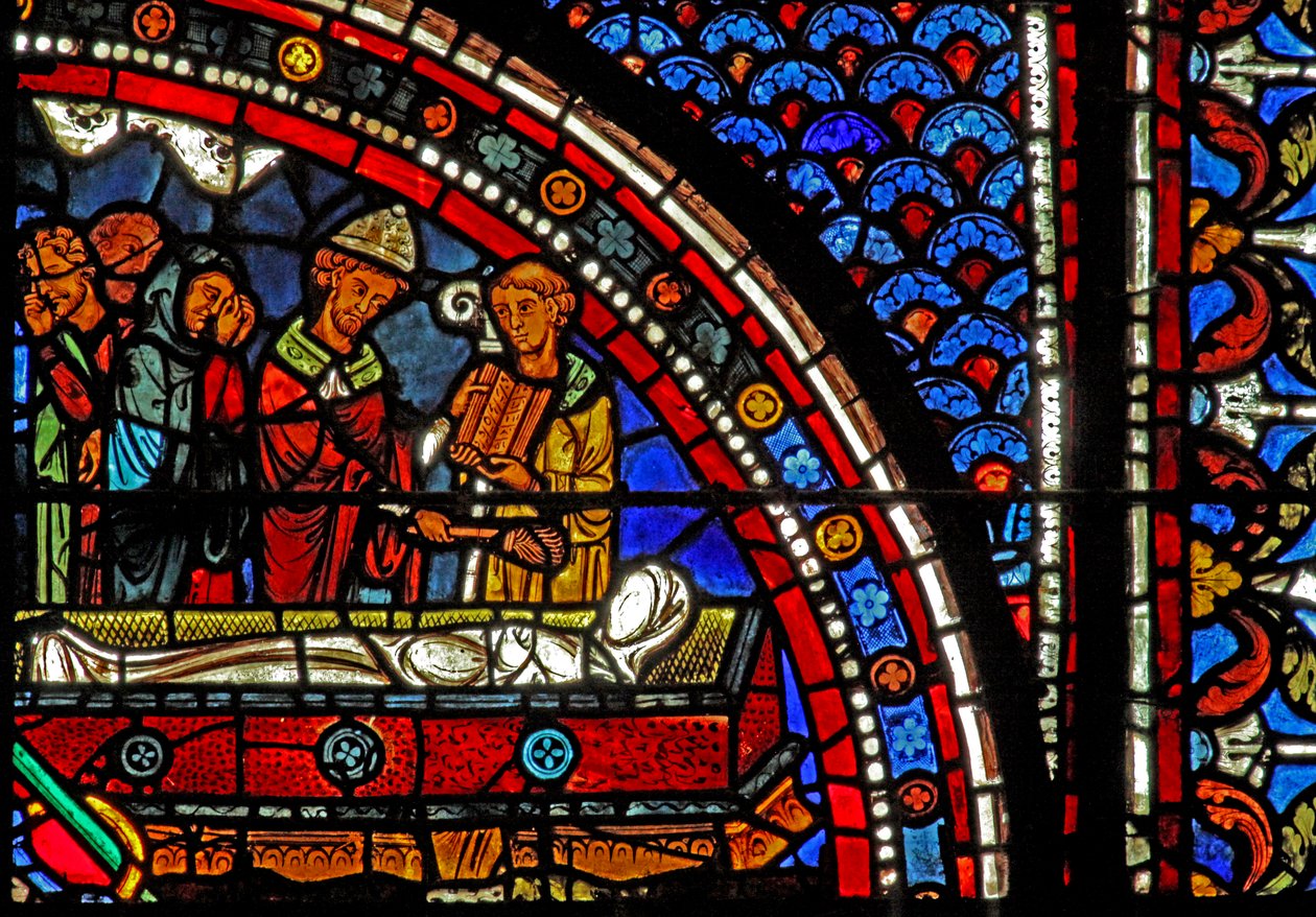 Janela de Maria Madalena: clérigos no funeral de Lázaro (w46) de French School