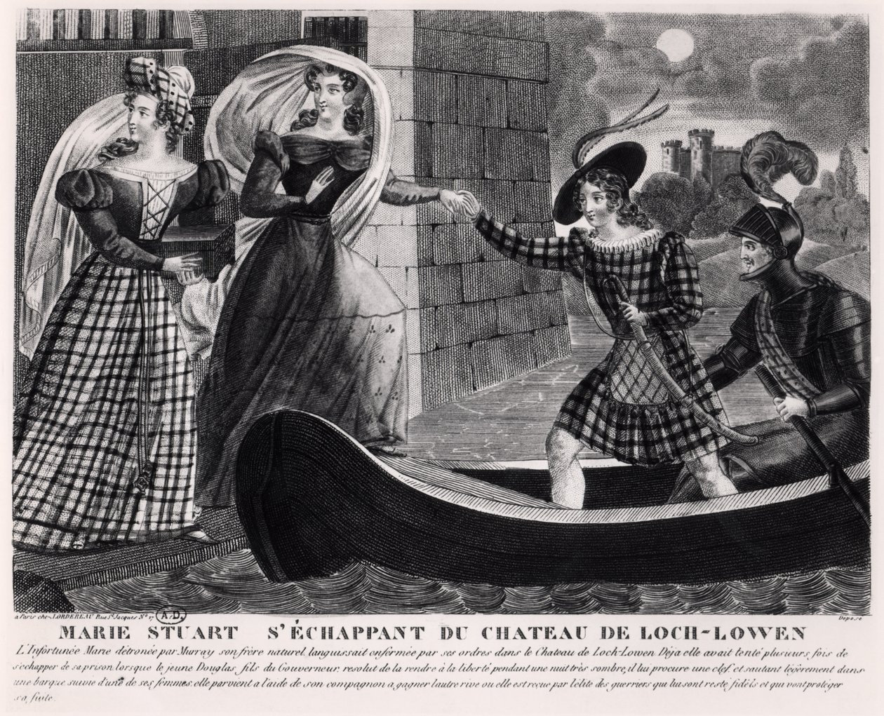 Mary Stuart (1542-87) Escapando do Castelo de Loch Leven de French School