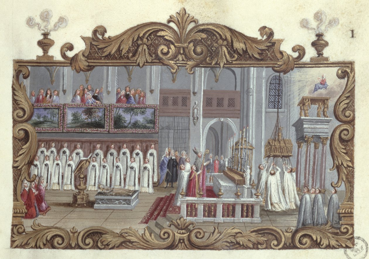 Missa dedicada a St. Genevieve, a partir de um manuscrito, 1709 de French School