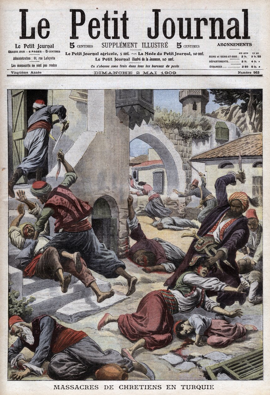 Massacre de cristãos na Turquia: massacre de 30.000 armênios na cidade de Adana (Cilícia) (1º de abril) de French School