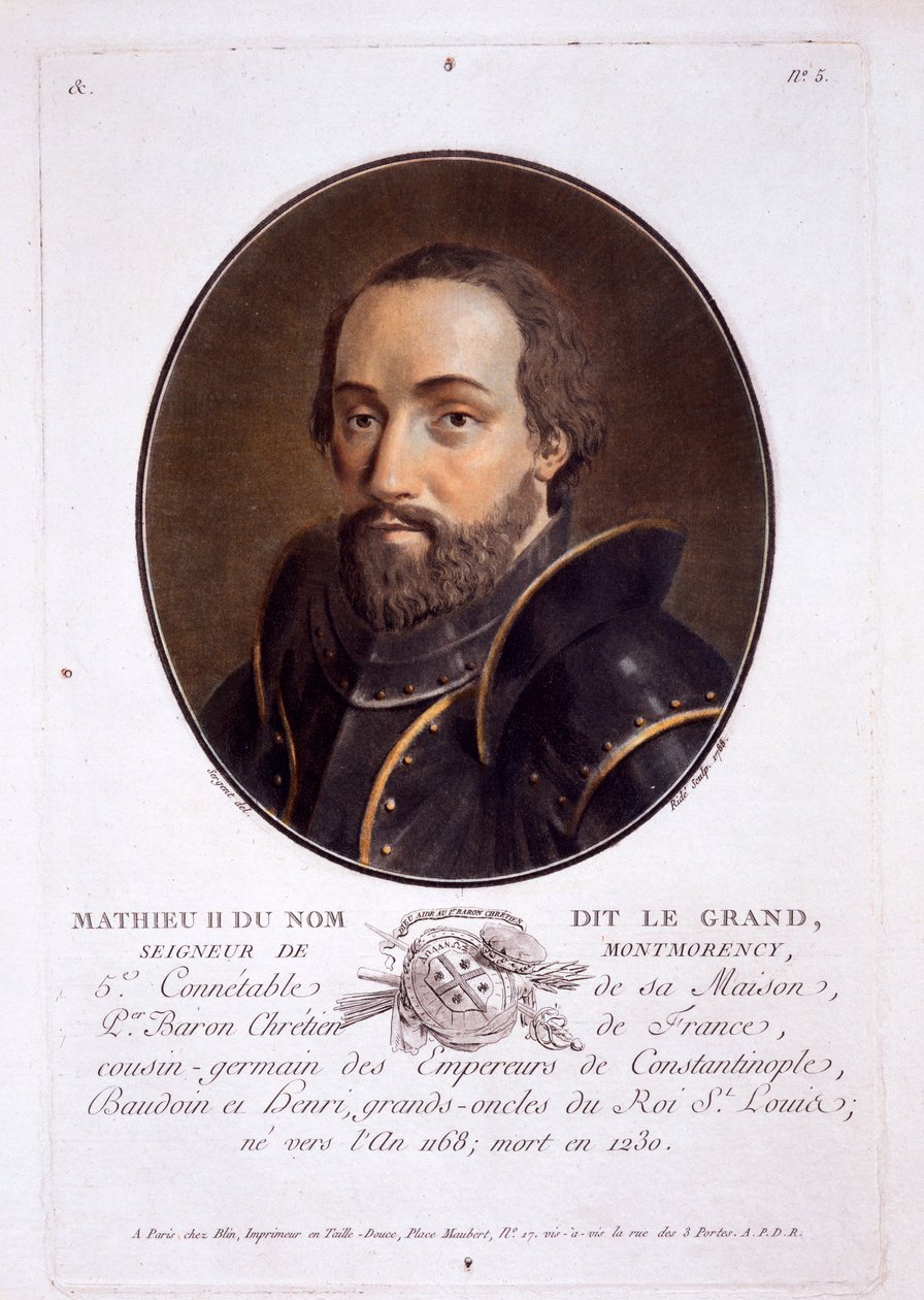 Mathieu II de Montmorency, de Retratos dos Grandes Homens, Mulheres Ilustres e Tópicos Memoráveis da França, publicado em 1787-92. de French School