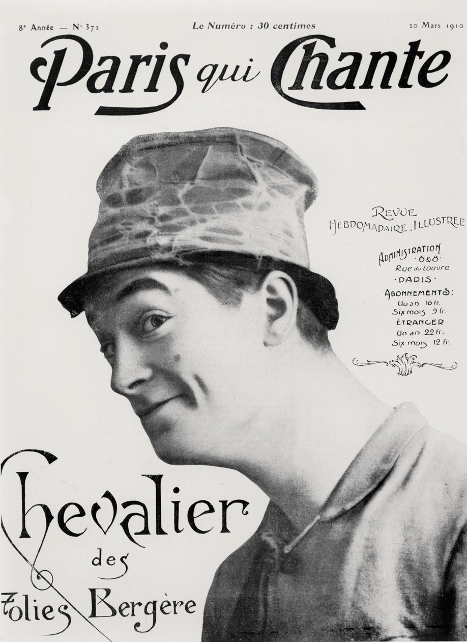 Maurice Chevalier, de "Paris qui Chante", 30 de março de 1910 (litografia) de French School