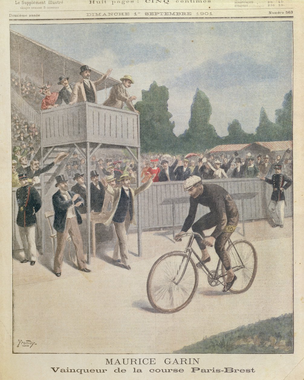 Maurice Garin (1871-1957) campeão da corrida Paris-Brest, do Le Petit Journal, 1º de setembro de 1901 de French School