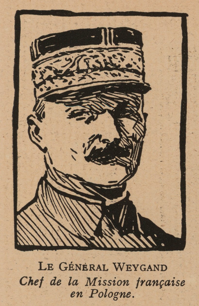 Maxime Weygand, general francês e membro da Missão Inter-aliada enviada para apoiar a Segunda República Polaca durante a Guerra Polaco-Soviética em 1920 (litografia) de French School