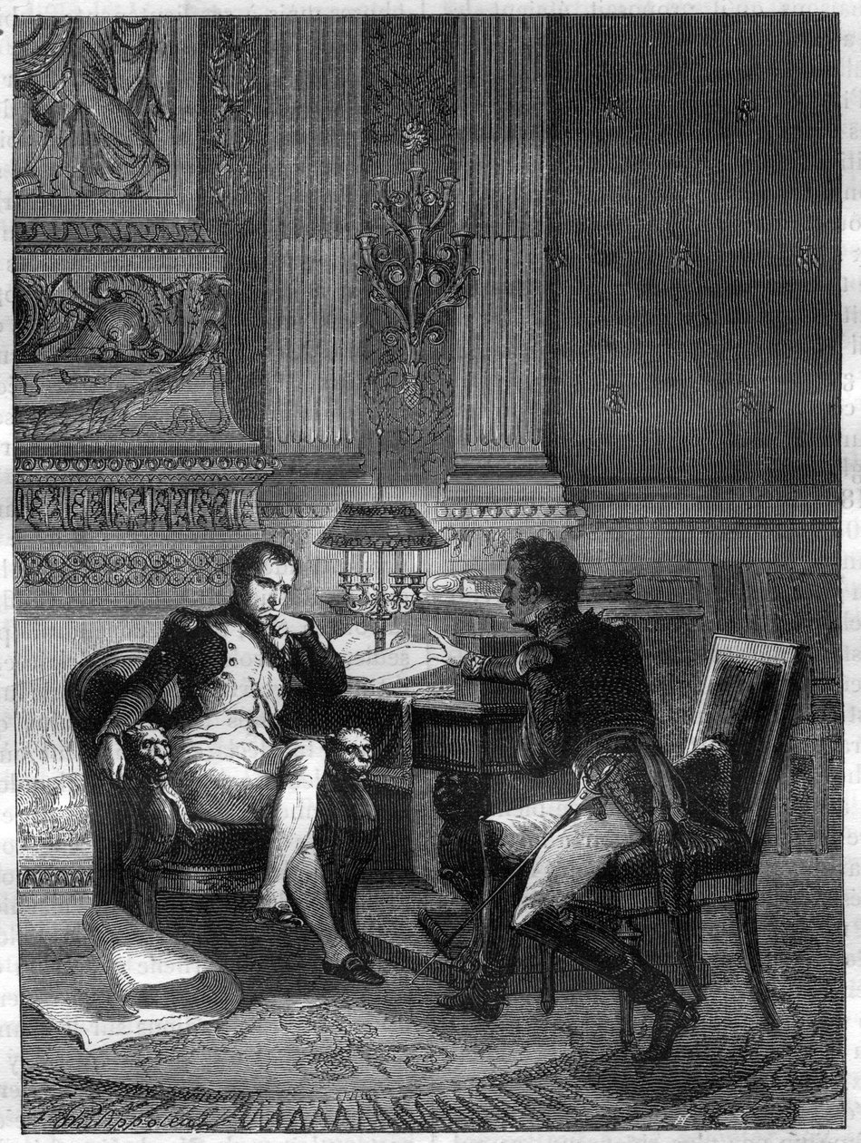 Maximilien Sebastien Foy (1775 - 1825), general francês, relatando ao Imperador Napoleão I sobre a situação nas Linhas de Torres Vedras de French School