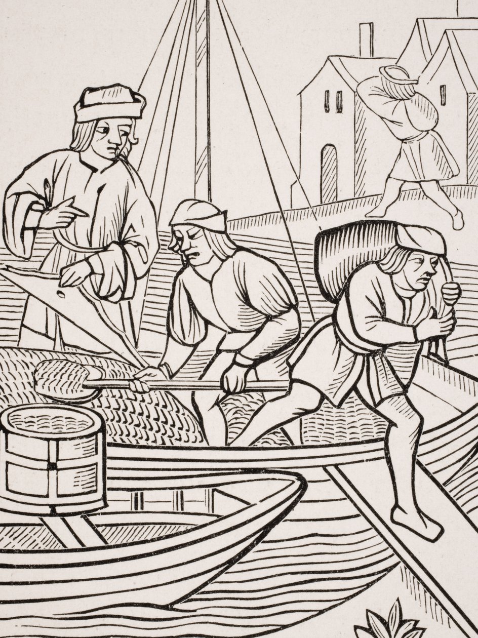Medindo o sal, depois de uma xilogravura em &39;Ordenanças do Prevost dos Mercadores de Paris&39;, 1500, de &39;A Idade Média e o Renascimento&39; de Paul Lacroix (1806-84) publicou 1847 de French School