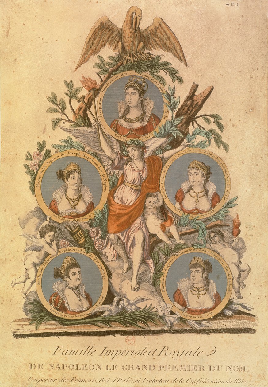 Medalhões representando os membros da família imperial de Napoleão I: Imperatriz Josefina; Marie Julie, esposa de Joseph Napoleon; Rei de Nápoles; Augusta Amelia da Baviera; Frederica Catherine of Wur de French School