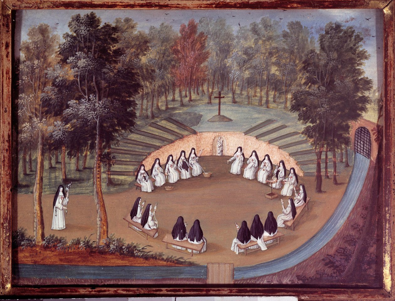 Encontro de freiras em Port Royal des Champs (Port Royal des Champs) numa conferência em solidão. Pintura anónima do século XVIII. Port royal, musee des Granges - Encontro de religiosas em "Port Royal des Champs". Assembleia de não crentes da Abadia de P de French School