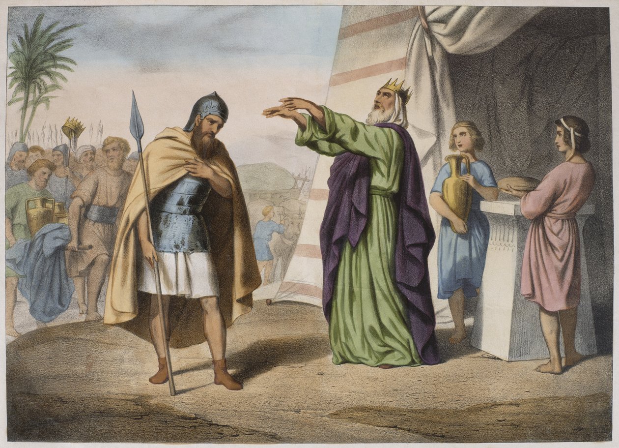 Bênção de Melquisedeque Abraão, ilustração de um catecismo LHistoire Sainte, publicado por Charles Delagrave, Paris de French School