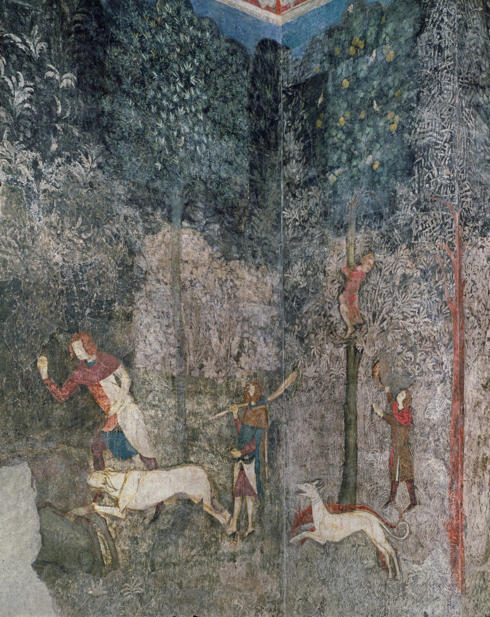 Homens a caçar com cães, detalhe de La Chambre du Cerf (Stag Room) 1343 de French School