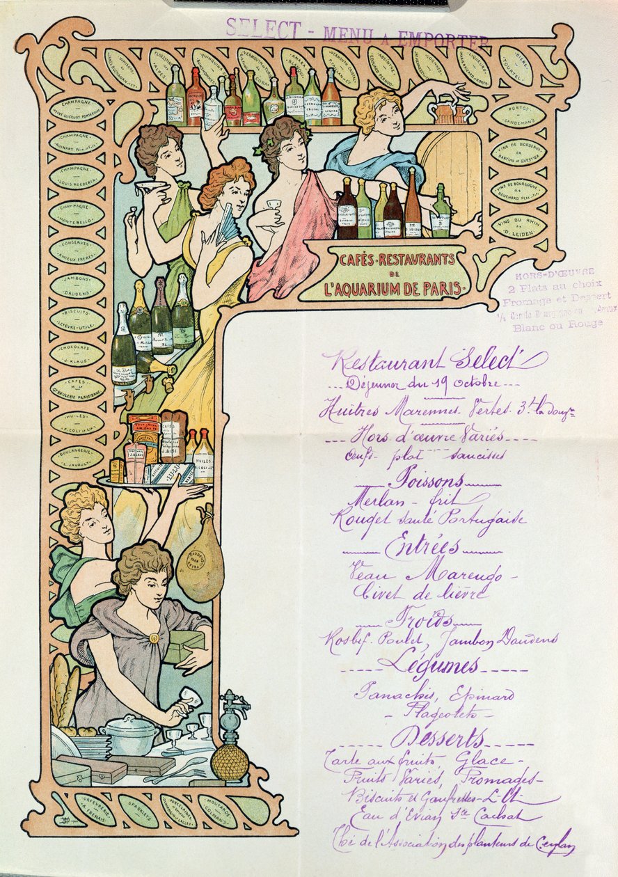 Menu do Café Restaurantes do Aquário de Paris de French School