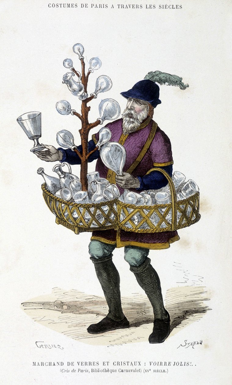 Mercador de óculos e cristais no século XV - em "Paris a travers les siecles" de H. Gourdon de Kenouillac, ed. F. Roy, Paris de French School