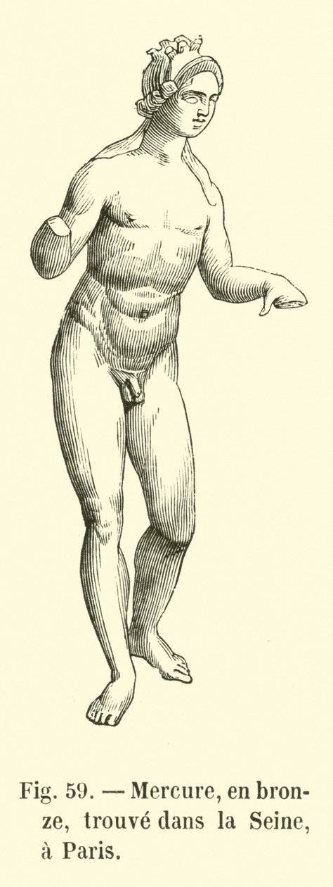 Mercúrio, em bronze, encontrado no Sena, Paris (gravura) de French School