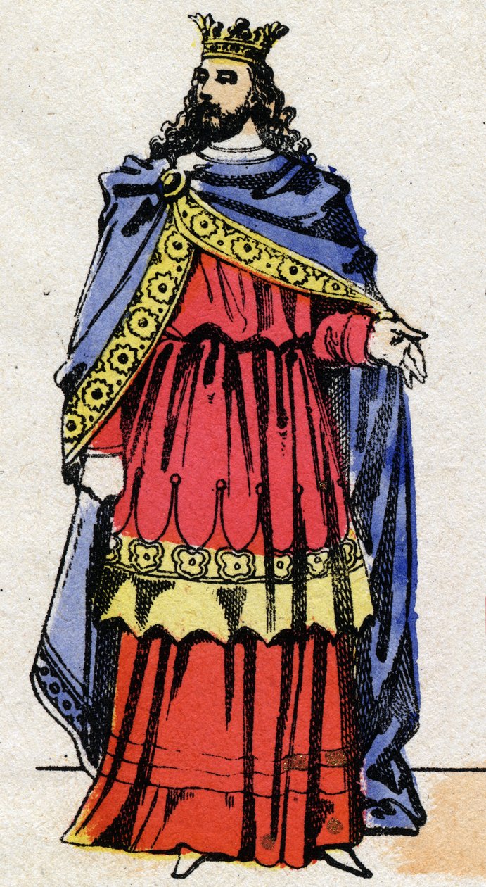 Merovingian Dynasty: Retrato de Childeric III (714-755) Rei dos Francos de 743 a 751. Imagem epinal do final do século XIX. Coleção particular. de French School