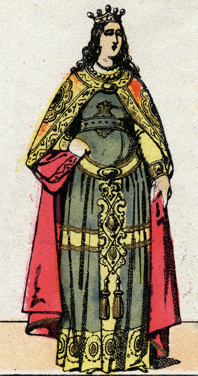 Merovingian Dynasty: Retrato da Rainha Clothilde esposa de Dagobert III (699-715). Imagem epinal do final do século XIX. Coleção particular. de French School