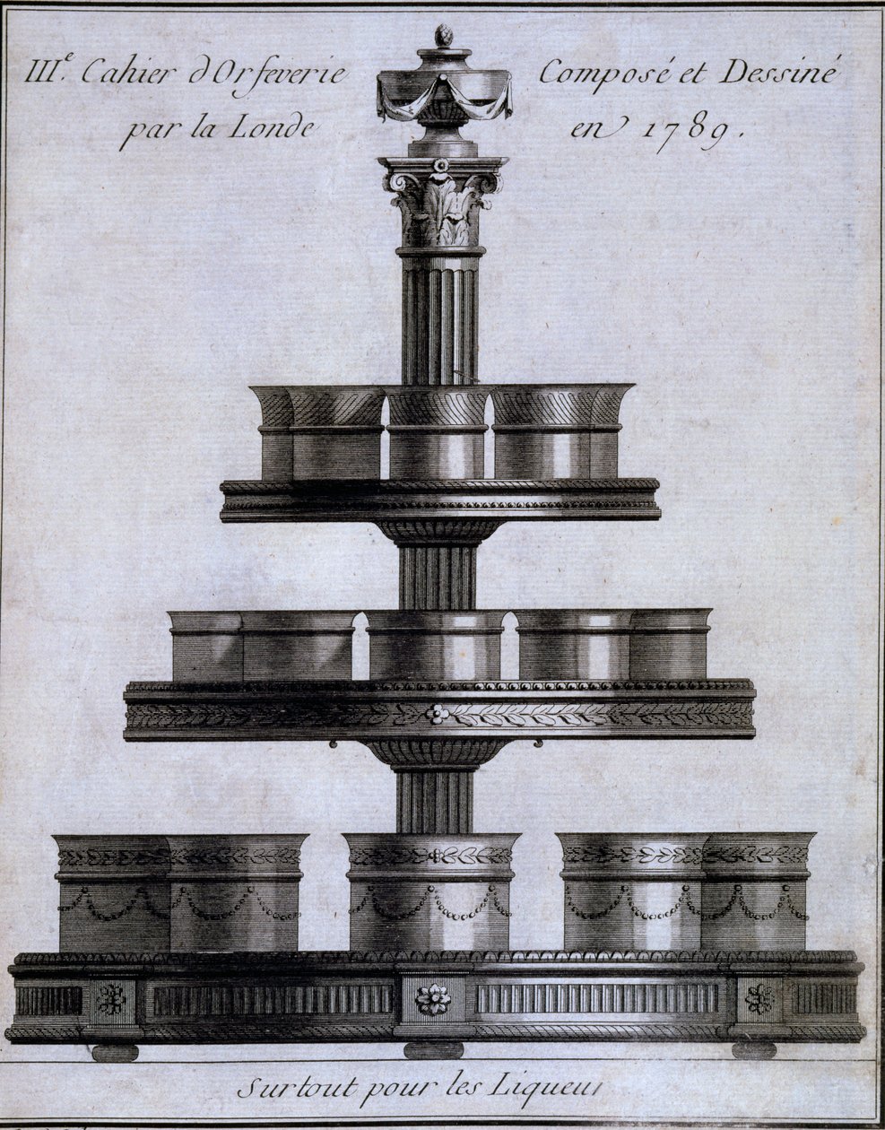 Metalurgia: um conjunto de xícaras de licor em um stand, 1780-96 de French School