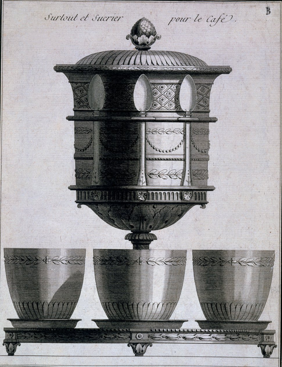 Metalwork: jogo de café com colheres e suporte de açúcar, 1780-96 de French School