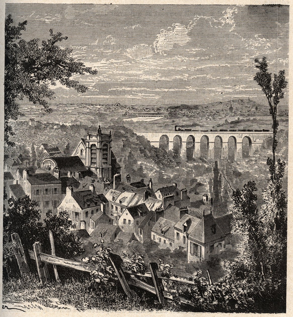 Meudon - departamento de Hauts-de-Seine - gravura em "PATRIE" - DESCRIÇÃO PECTURESSE DE LA FRANCE EN 6 VOLURES BY LUCIEN HUARD - final do século XIX de French School