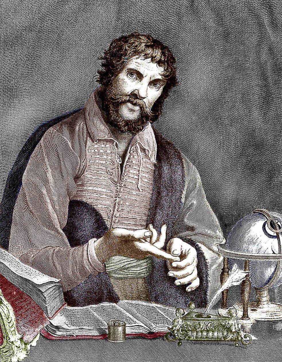 Michel de Nostredame, também conhecido como Nostradamus (1503-1566) astrólogo e médico francês, gravura, documento colorido de French School