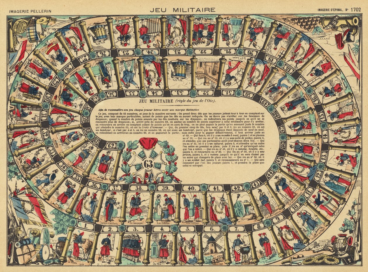 Jogo de tabuleiro militar (litografia a cores) de French School