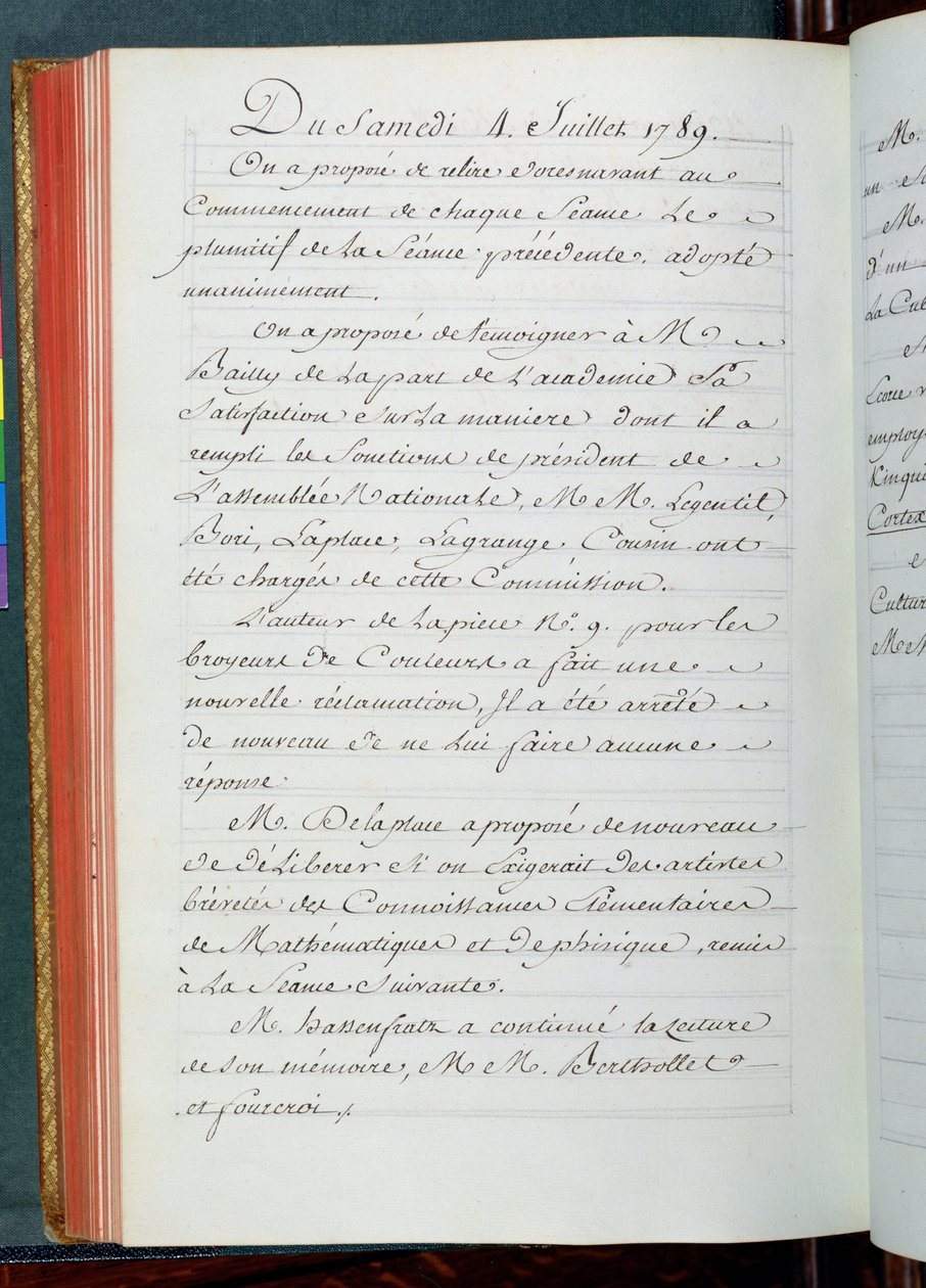 Minutos de uma reunião da Academia de Ciências, 4 de julho de 1789 (tinta no papel) de French School