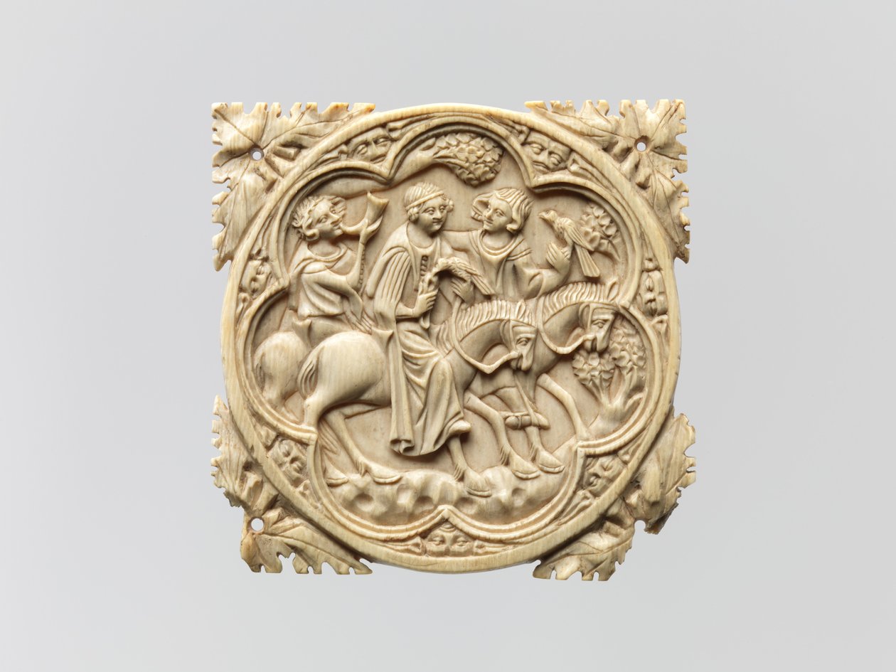 Caixa do espelho com Falconing Party, 1330-60 de French School