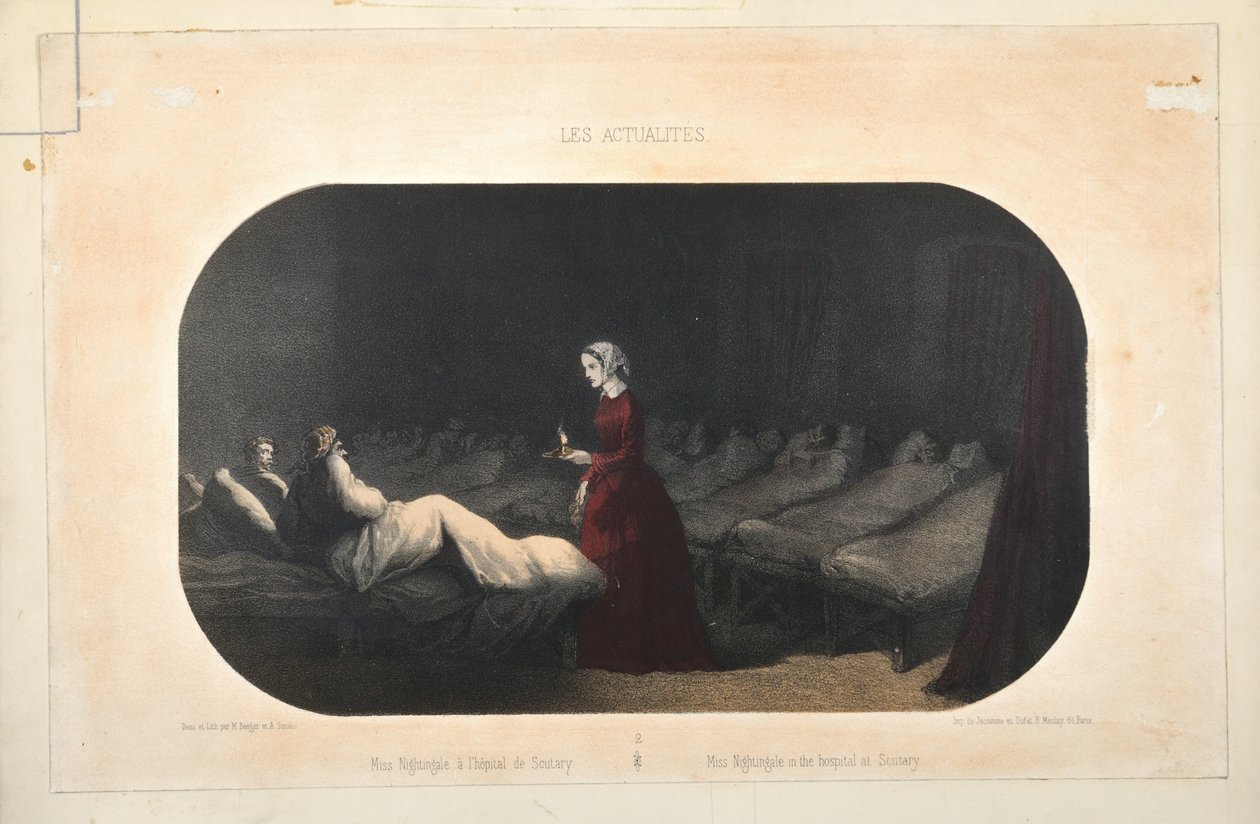 Miss Nightingale no hospital de Scutari, publicado por Jacomme et Dufat, Paris, 1856 de French School