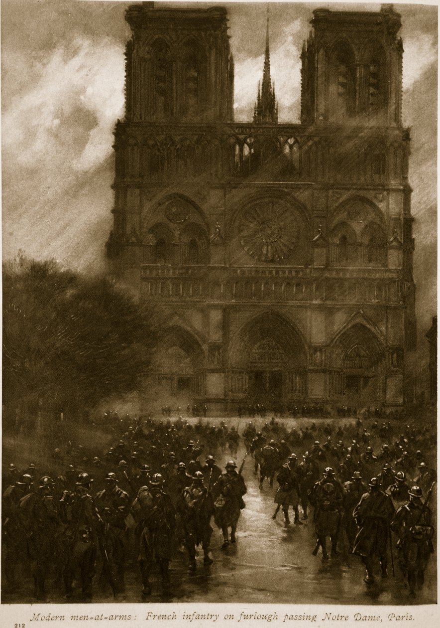 Homens modernos de armas: infantaria francesa em licença de passagem Notre Dame, Paris, 1914-19 de French School