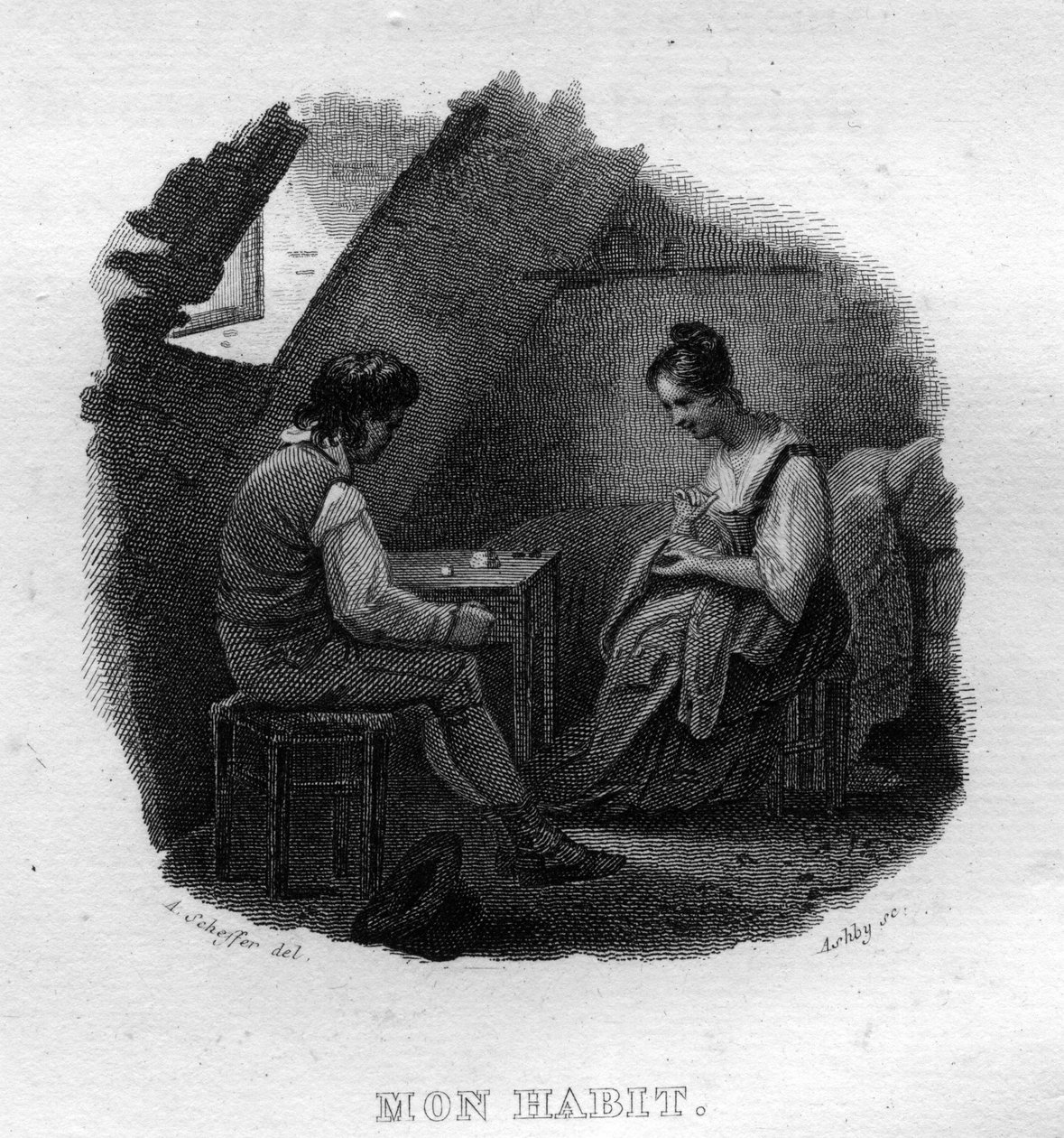 Mon hábito Chanson de Beranger em "Oeuvres complete" (1834) de Pierre Jean de Beranger (1780-1857), poeta e compositor francês. de French School