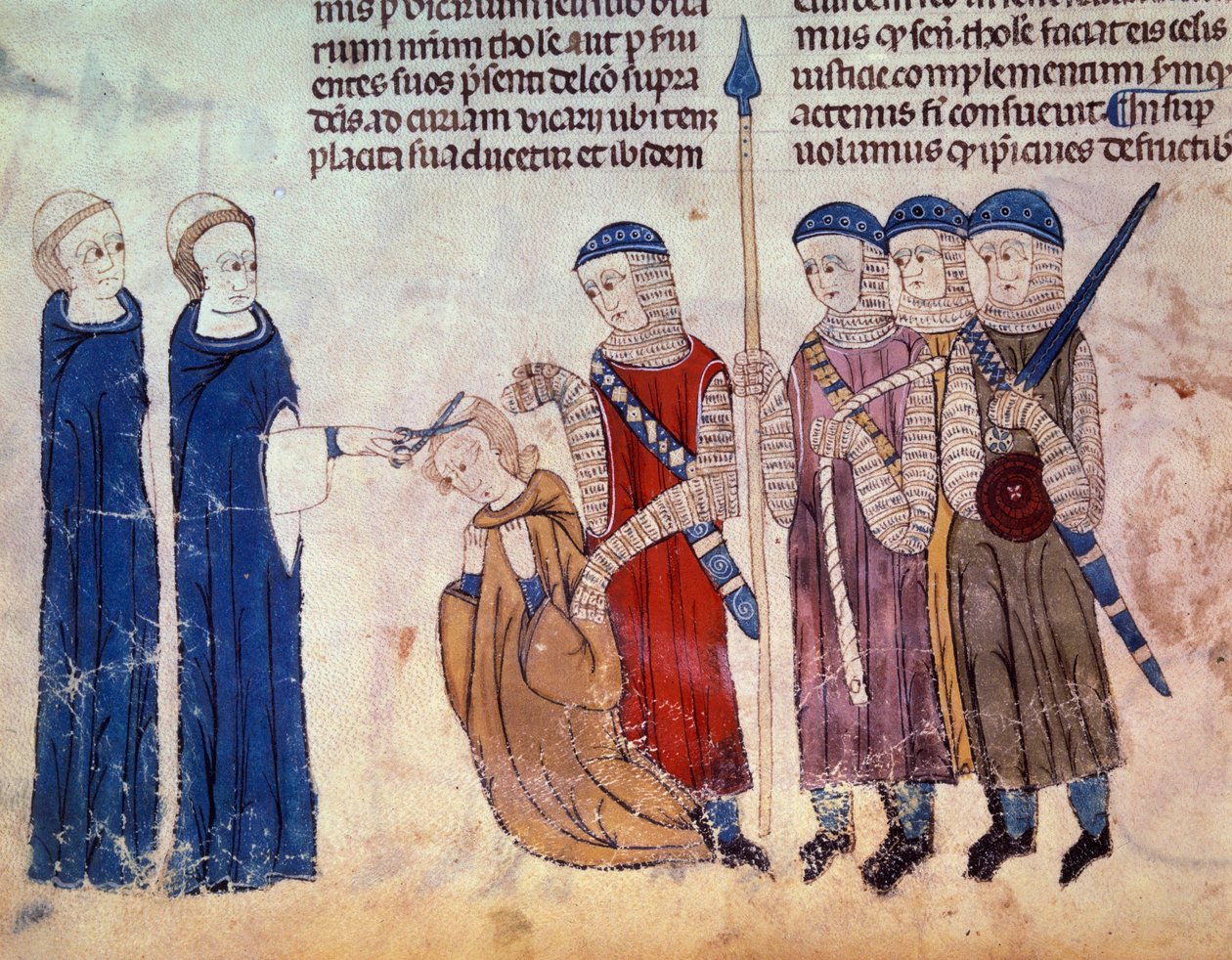 O monge aparou como castigo pelo seu deboche. Miniatura do manuscrito "Costumes de Toulouse" (Folio 33V) de French School