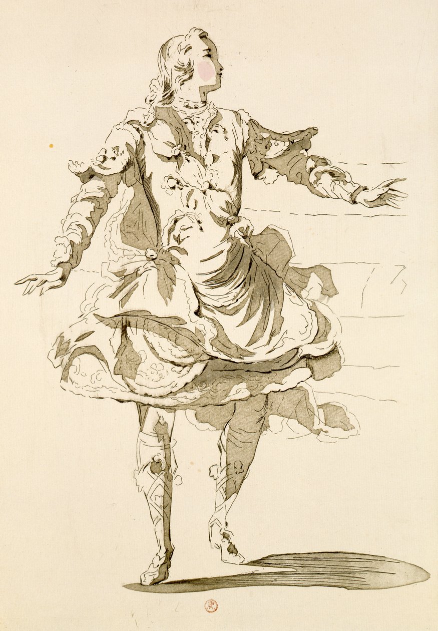 Monsieur Jeliotte como Pigmalion, em Pigmalion, libreto de Lamotte, composto por Jean-Philippe Rameau (1683-1764) 1748 (gravura a cor) de French School