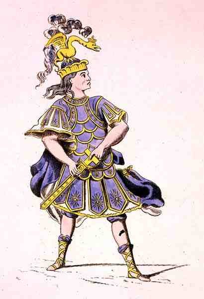 Monsieur Le Kain as Achilles, em Iphigenia, Aulis, de Jean Racine (1639-99) 1679 (gravura a cores) de French School
