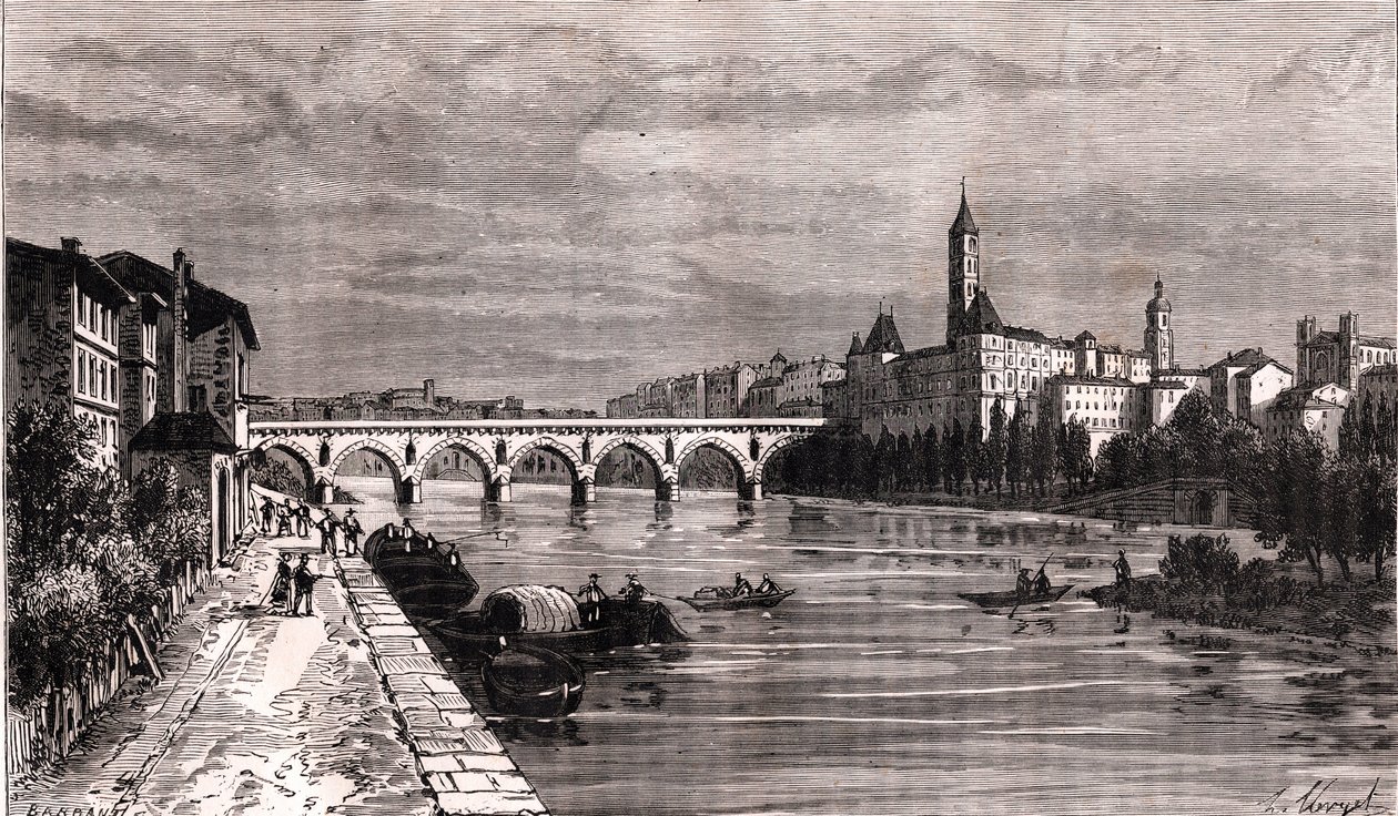 Montauban - Languedoc-Roussillon-Midi-Pyrenees - gravura em "La France illustree: geography, history, statistical administration" de V.-A. Malt-Brown. 1884 de French School