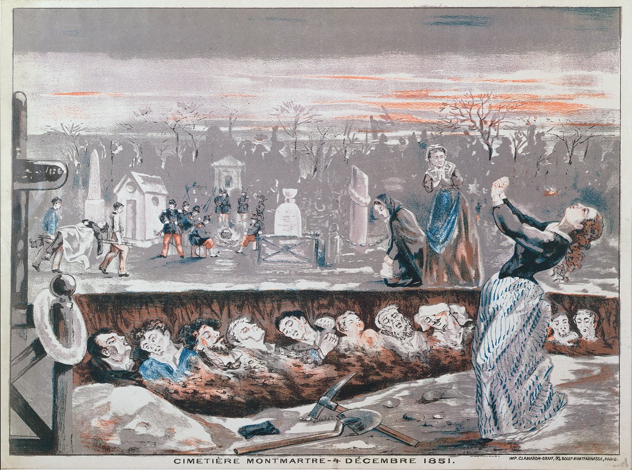 Cemitério de Montmartre, 4 de dezembro de 1851 (litografia a cores) de French School