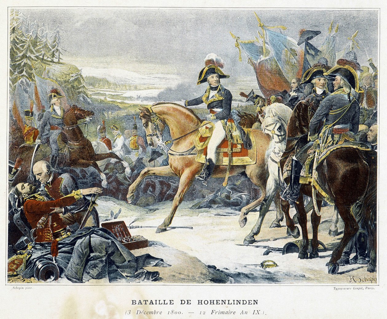 Vitória da Moreau sobre os austríacos comandada pelo Arquiduque Jean em 3 de dezembro de 1800 na Batalha de Hohenlinden (Baviere - Alemanha). de French School